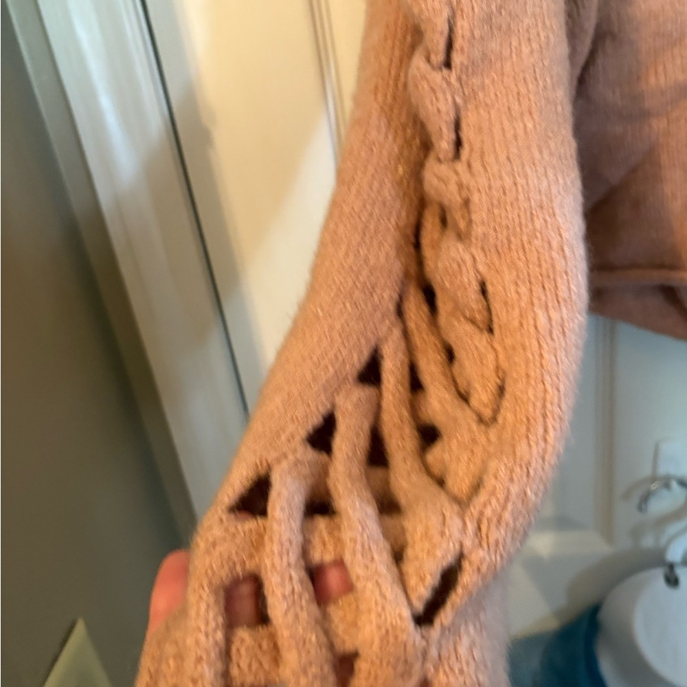 Women's Sweater with Lace-Up Sleeves‎ - Tan - Picture 3 of 3